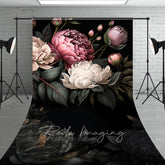 Aperturee - Aperturee Green Leaves Pink White Spring Florals Sweep Backdrop