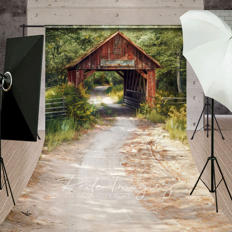 Aperturee - Aperturee Natural Forest Summer Covered Bridge Sweep Backdrop