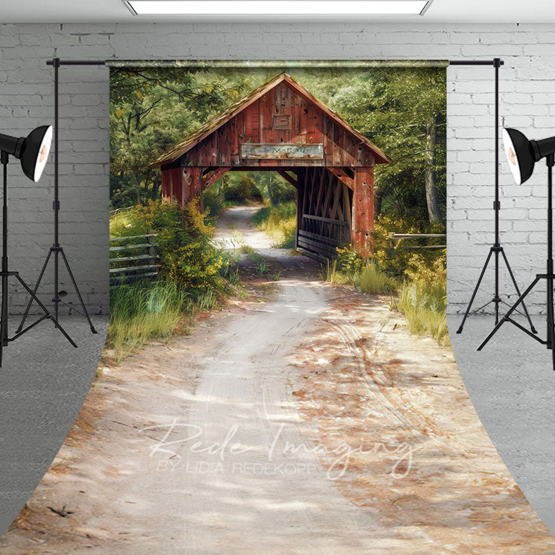 Aperturee - Aperturee Natural Forest Summer Covered Bridge Sweep Backdrop