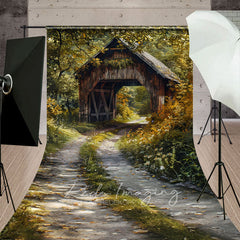 Aperturee - Aperturee Green Forest Summer Covered Bridge Sweep Backdrop