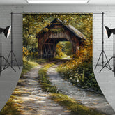 Aperturee - Aperturee Green Forest Summer Covered Bridge Sweep Backdrop