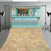 Aperturee - Aperturee Tiffany Green Pink Ice Cream Shop Sweep Photo Backdrop