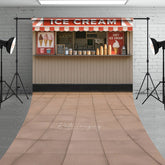 Aperturee - Aperturee Summer Red Beige Ice Cream Shop Sweep Photo Backdrop