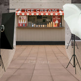 Aperturee - Aperturee Summer Red Beige Ice Cream Shop Sweep Photo Backdrop