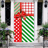 Aperturee - Red Green Stripe Gifts Bow Tie Christmas Door Cover
