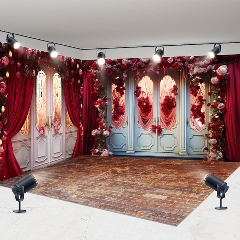 Aperturee - Aperturee luxury blue white door curtain Room Set Backdrop