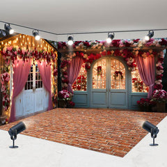 Aperturee - Aperturee Retro Door Curtain Lighted Floral Room Set Backdrop