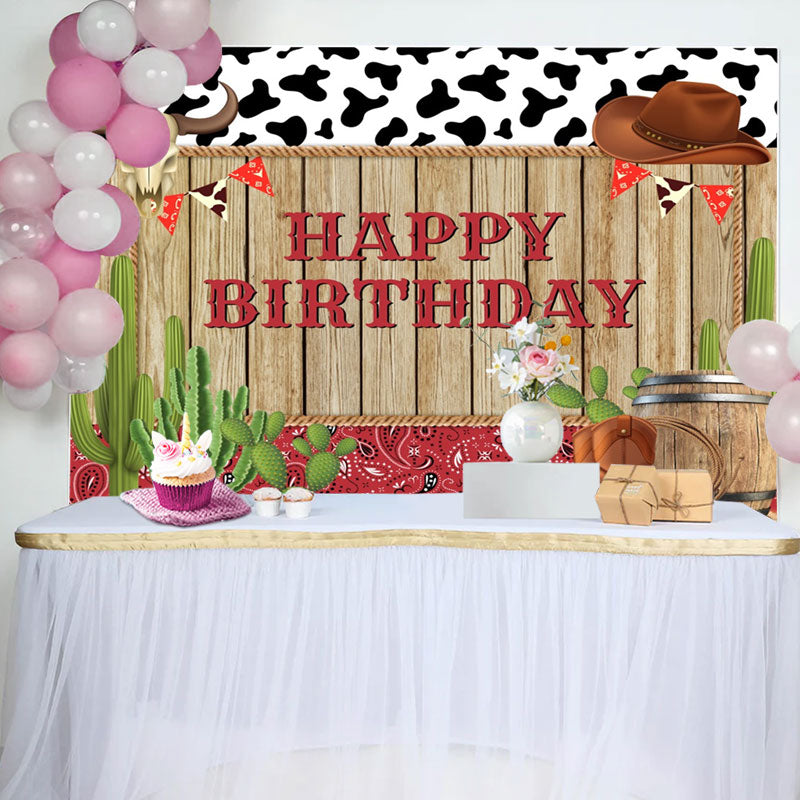 Aperturee - Cowboy Wood Cactus Brown Cap Boots Birthday Backdrop