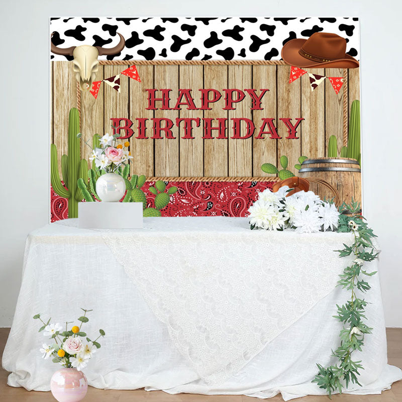 Aperturee - Cowboy Wood Cactus Brown Cap Boots Birthday Backdrop