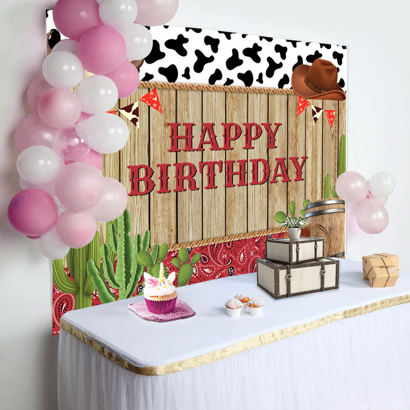 Aperturee - Cowboy Wood Cactus Brown Cap Boots Birthday Backdrop