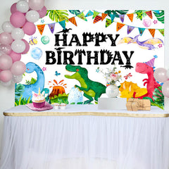 Aperturee - Colorful Dinosaur Grass Monstera Birthday Backdrop
