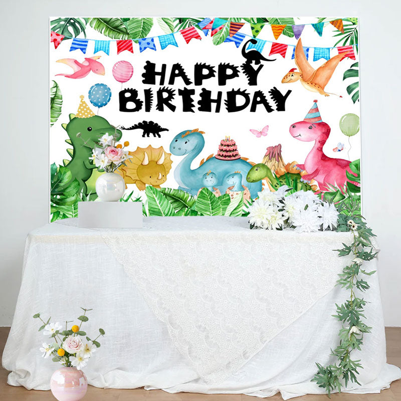 Aperturee - Dinosaur Green Monstera Balloon Birthday Backdrop