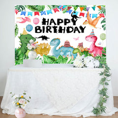 Aperturee - Dinosaur Green Monstera Balloon Birthday Backdrop