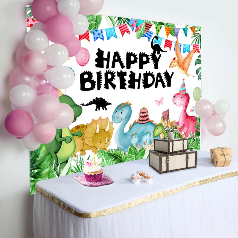 Aperturee - Dinosaur Green Monstera Balloon Birthday Backdrop