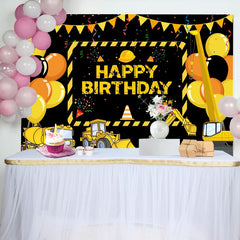 Aperturee - Yellow Truck Balloons Ribbons Birthday Backdrop