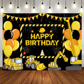 Aperturee - Yellow Truck Balloons Ribbons Birthday Backdrop