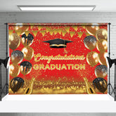 Aperturee - Red Black Golden Flag Balloons Graduation Backdrop