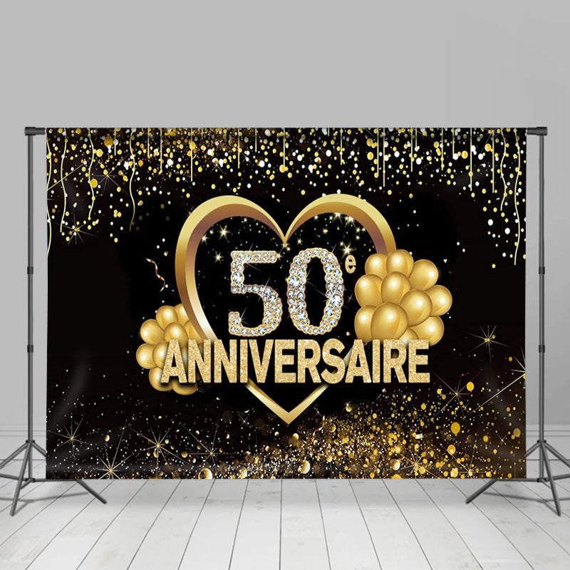 Aperturee - Black Gold Glitter Balloon 50th Anniversary Backdrop
