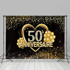 Aperturee - Black Gold Glitter Balloon 50th Anniversary Backdrop