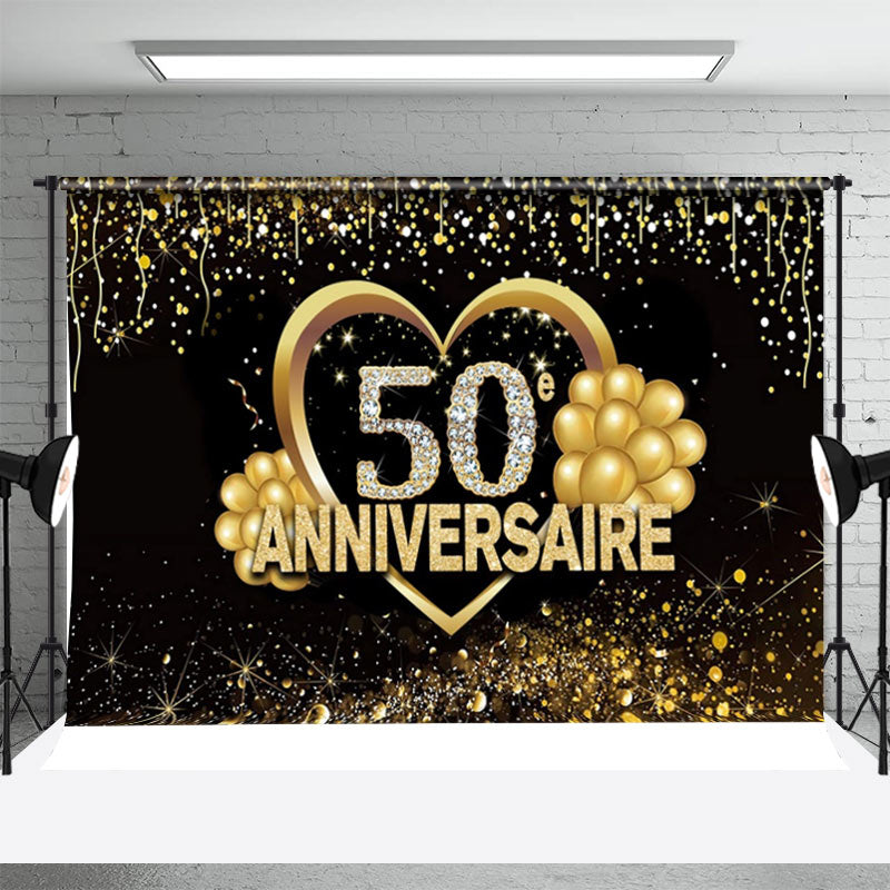 Aperturee - Black Gold Glitter Balloon 50th Anniversary Backdrop