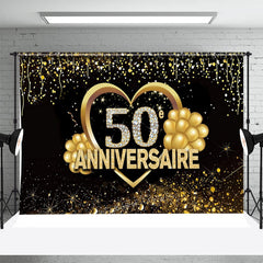Aperturee - Black Gold Glitter Balloon 50th Anniversary Backdrop