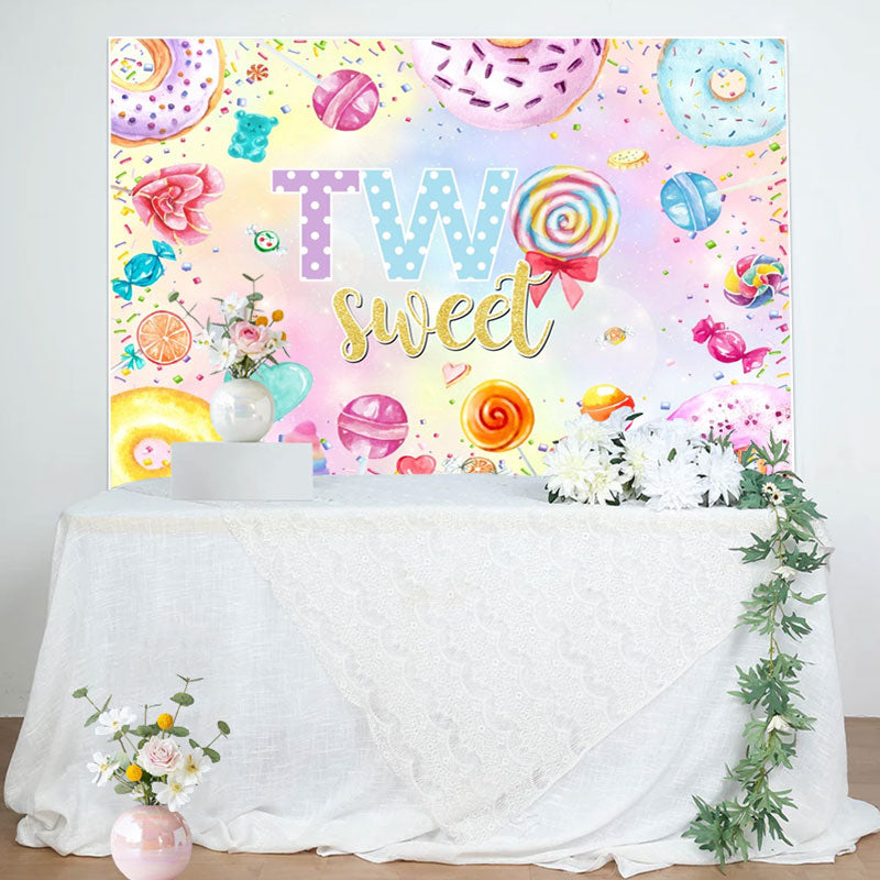 Aperturee - Colorful Donut Candy Heart 2nd Birthday Backdrop
