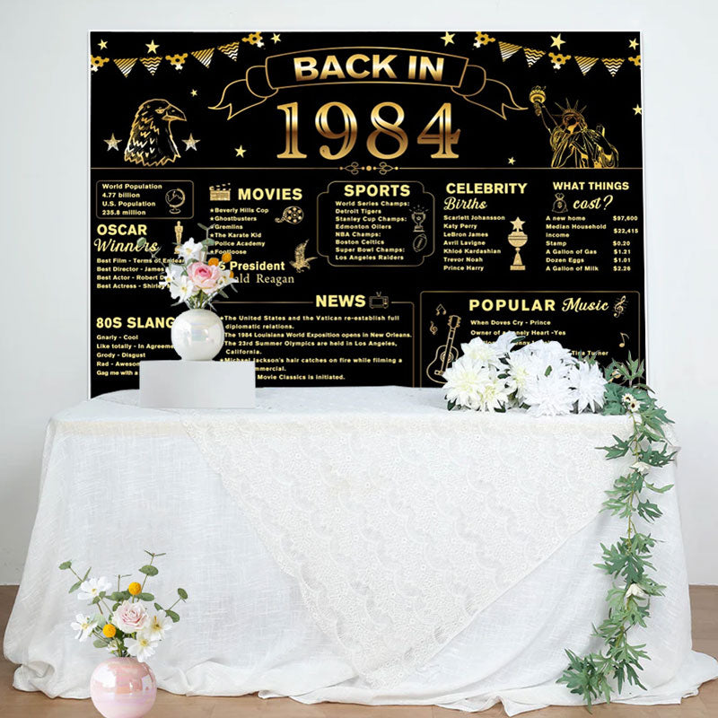 Aperturee - Back In 1984 Black Gold Star 40th Birthday Backdrop