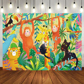 Aperturee - Colorful Animals Green Leaves Baby Shower Backdrop