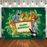 Aperturee - Green Leaves Wood Sign Animals Birthday Backdrop