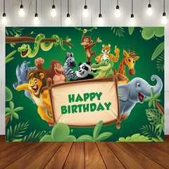Aperturee - Green Leaves Animals Wood Sign Birthday Backdrop