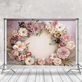 Aperturee - Aperturee Light Purple Beige Paper Floral Wreath Photo Backdrop
