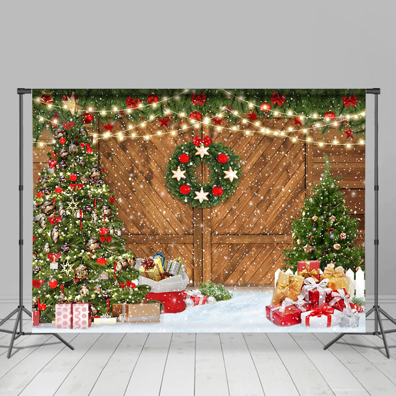 Aperturee - Aperturee Christmas Tree Gift Boxs Vintage Wood Xmas Backdrop