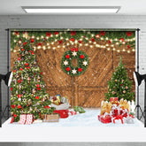 Aperturee - Aperturee Christmas Tree Gift Boxs Vintage Wood Xmas Backdrop