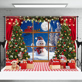 Aperturee - Aperturee Xmas Night Window Snowman Christmas Tree Backdrop