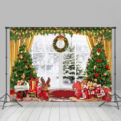 Aperturee - Aperturee Window Snowy Gifts Toy Wreath Christmas Backdrop