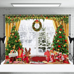 Aperturee - Aperturee Window Snowy Gifts Toy Wreath Christmas Backdrop