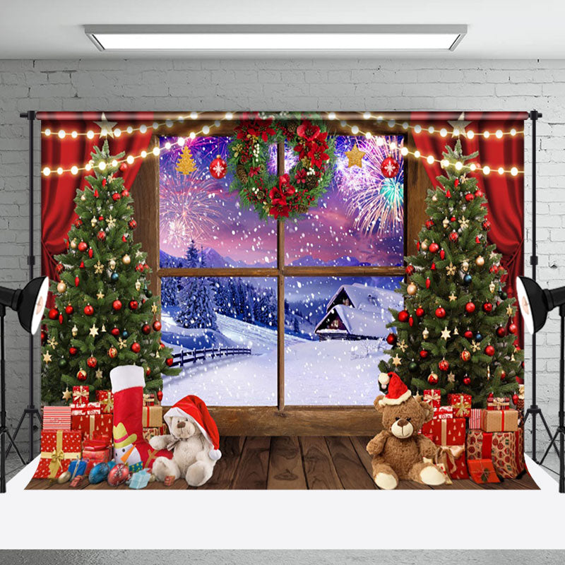 Aperturee - Aperturee Winter Sunset Xmas Gifts Decor Christmas Backdrop