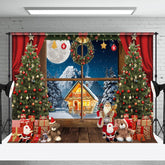 Aperturee - Aperturee Christmas Window Snow Mountain Gift Box Backdrop