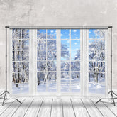 Aperturee - Aperturee White French Window Outside Snowy Winter Backdrop