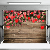 Aperturee - Aperturee Greenery Floral Hearts Wood Valentines Day Backdrop