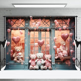 Aperturee - Aperturee Pink Balloons Bear Toy Store Valentines Day Backdrop