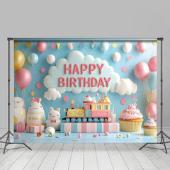 Aperturee - Aperturee Blue Wall Balloons Train Fairy Cake Smash Backdrop