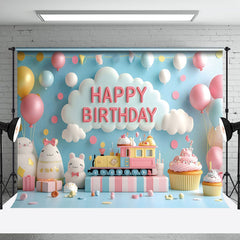 Aperturee - Aperturee Blue Wall Balloons Train Fairy Cake Smash Backdrop