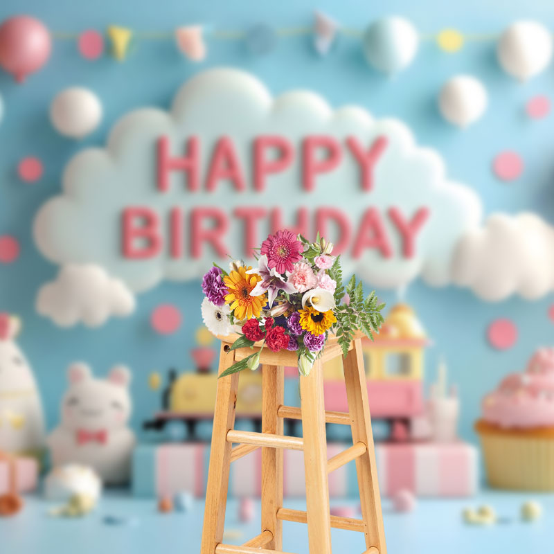 Aperturee - Aperturee Blue Wall Balloons Train Fairy Cake Smash Backdrop