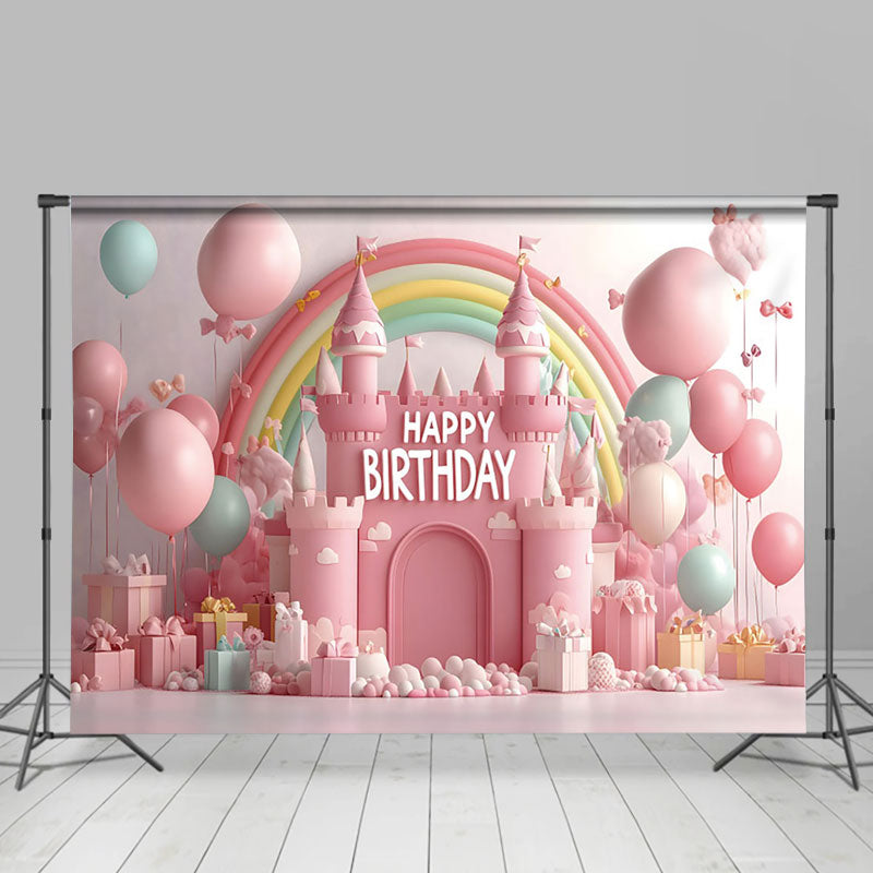 Aperturee - Aperturee Fairy Rainbow Pink Castle Gifts Cake Smash Backdrop