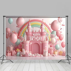 Aperturee - Aperturee Fairy Rainbow Pink Castle Gifts Cake Smash Backdrop