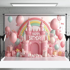 Aperturee - Aperturee Fairy Rainbow Pink Castle Gifts Cake Smash Backdrop