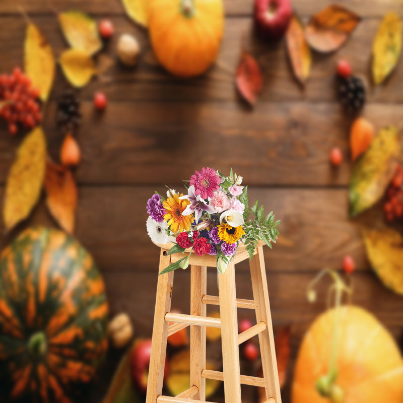 Aperturee - Pumpkin Apple Wood Board Fall Photography Backdrop