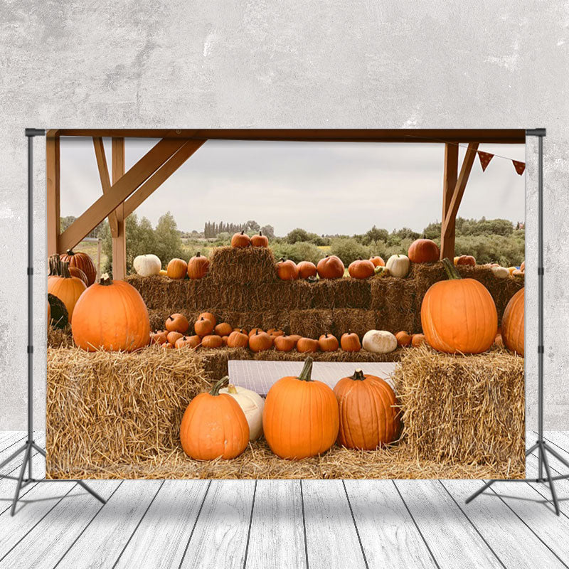 Aperturee - Pumpkin Haystack Outdoor Harvest Autumn Backdrop