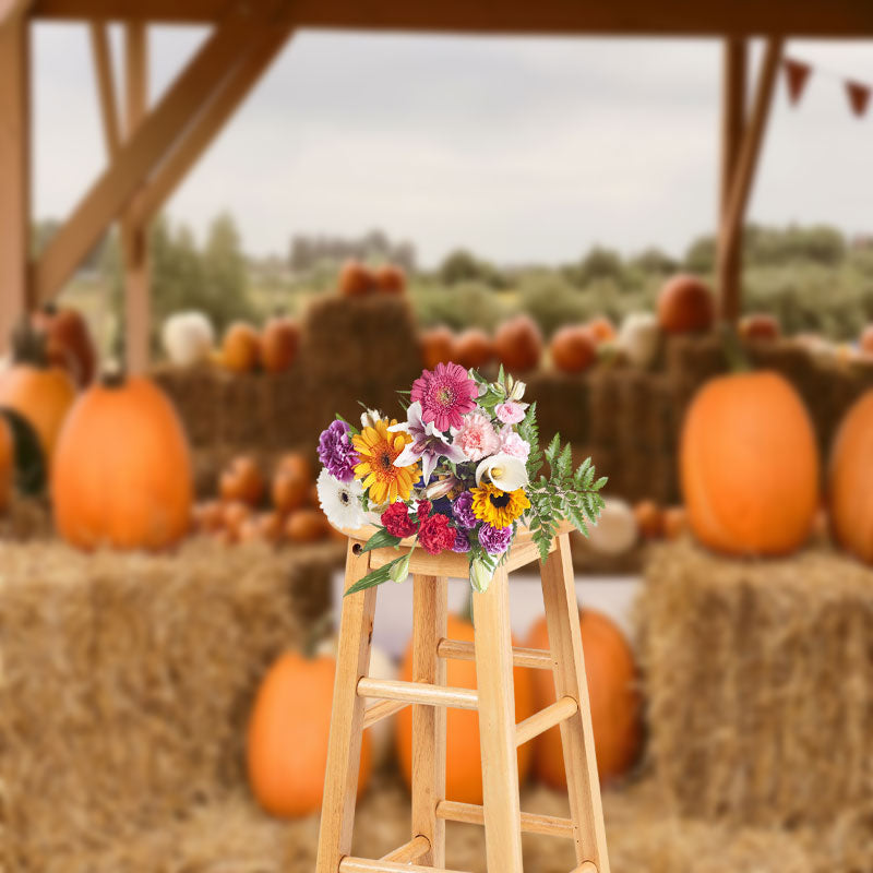 Aperturee - Pumpkin Haystack Outdoor Harvest Autumn Backdrop
